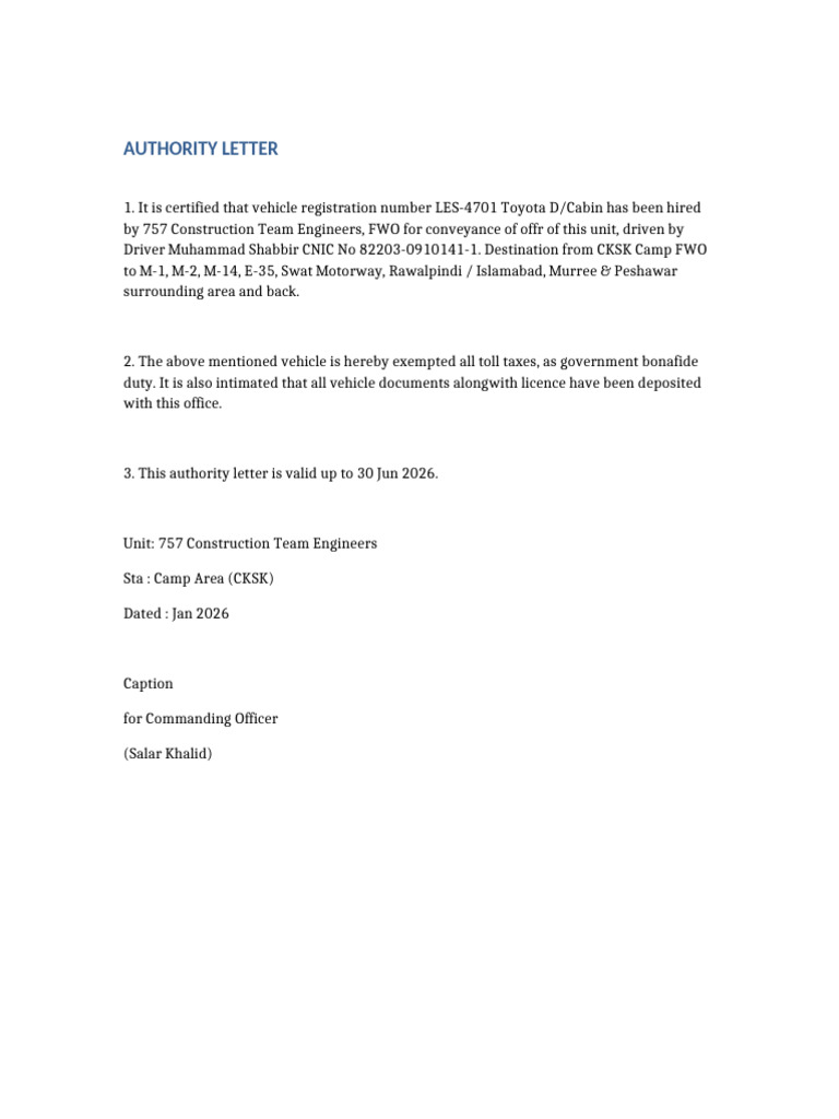 Authority Letter | PDF