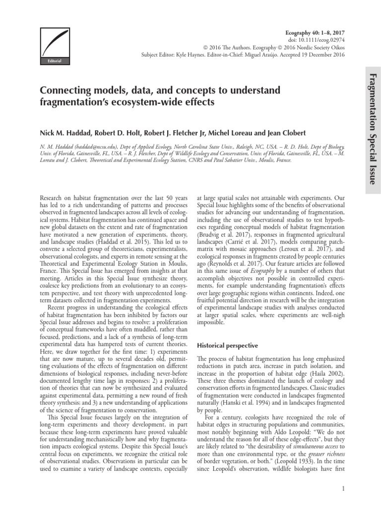 Haddad Et Al 2016. Connecting Models | PDF | Ecology | Conservation Biology
