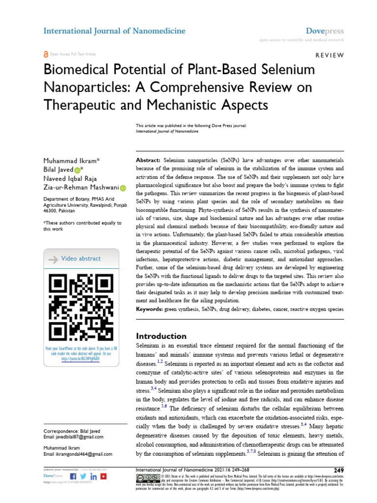 Biomedical Potential of Plant Based Selenium Nanoparticles | PDF
