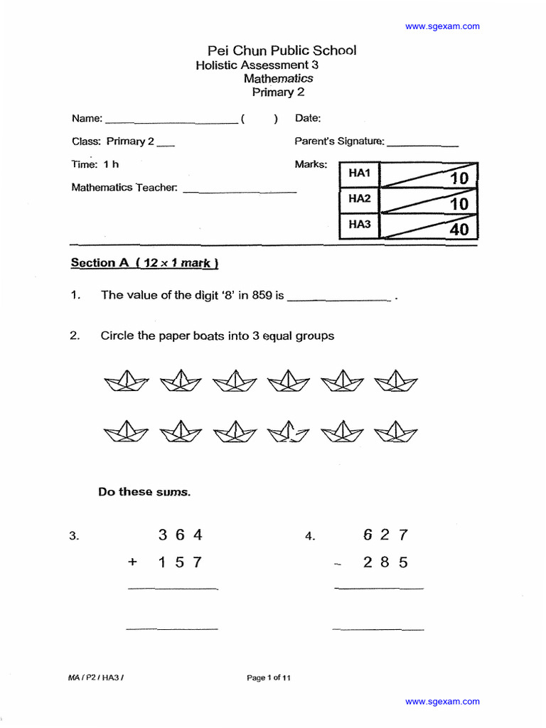 2019 P2 Math Assessment Review Pei Chun | PDF