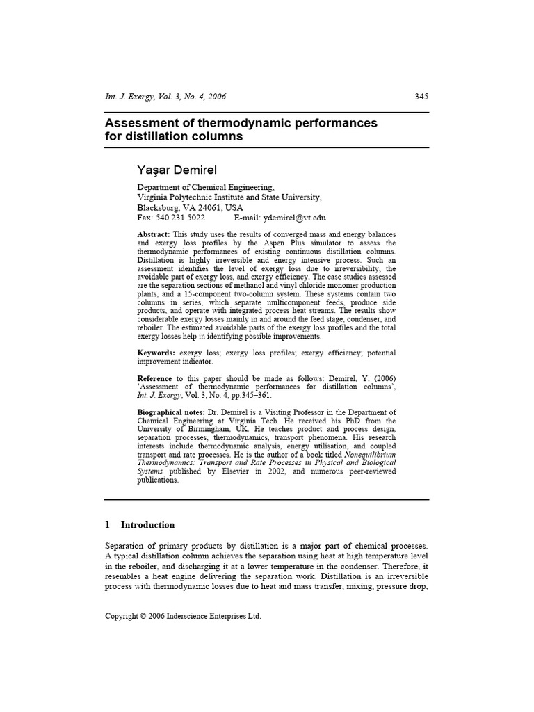 Assessment of Thermodynamic Performances | PDF | Exergy | Heat