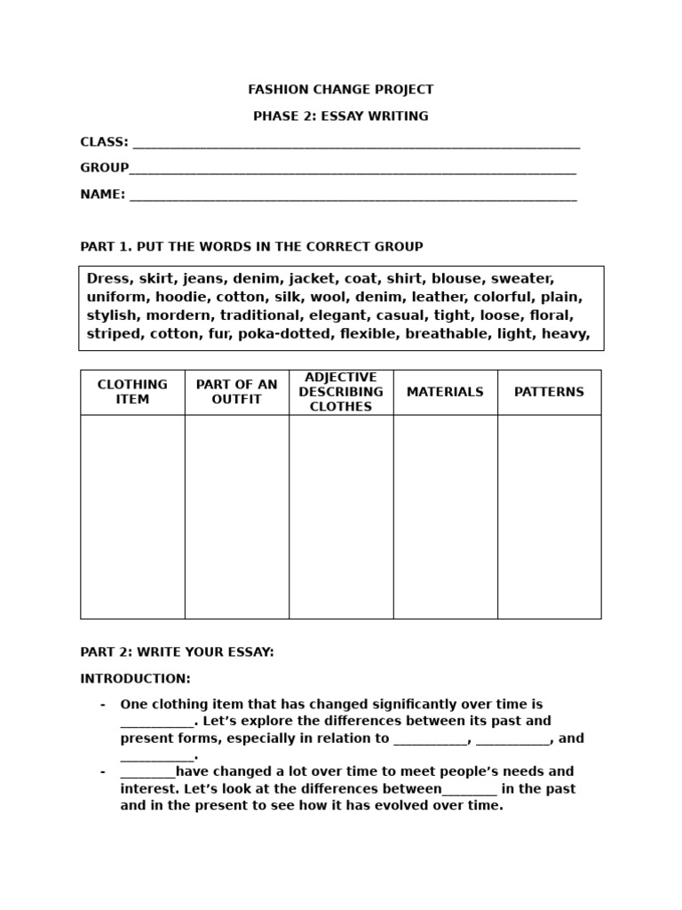 Fashion Change Project - Worksheet | PDF | Clothing | Dress Codes