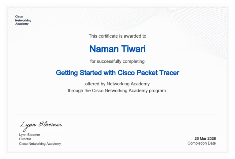 Getting Started With Cisco Packet Tracer Certificate Namantiwari5678 ...