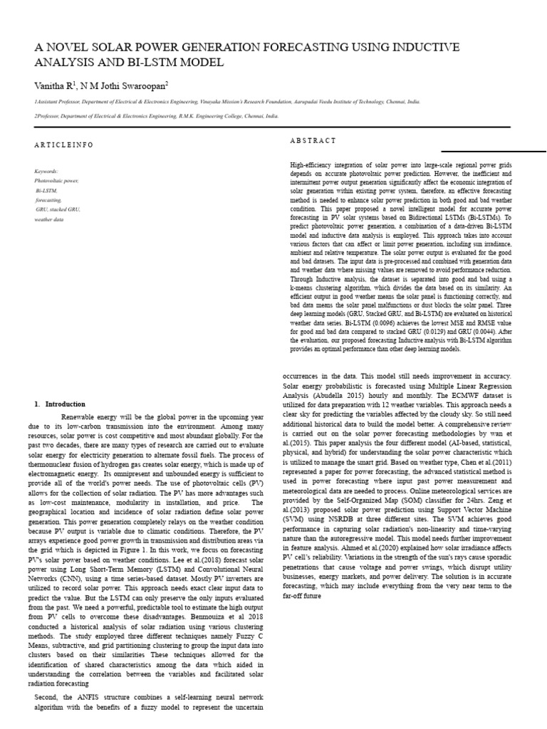 A Novel Solar Power Generation Forecasting Using Inductive Analysis and ...