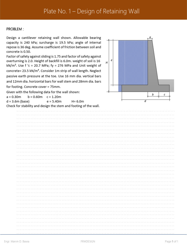 Plate 1 - Design of Retaining Wall | PDF