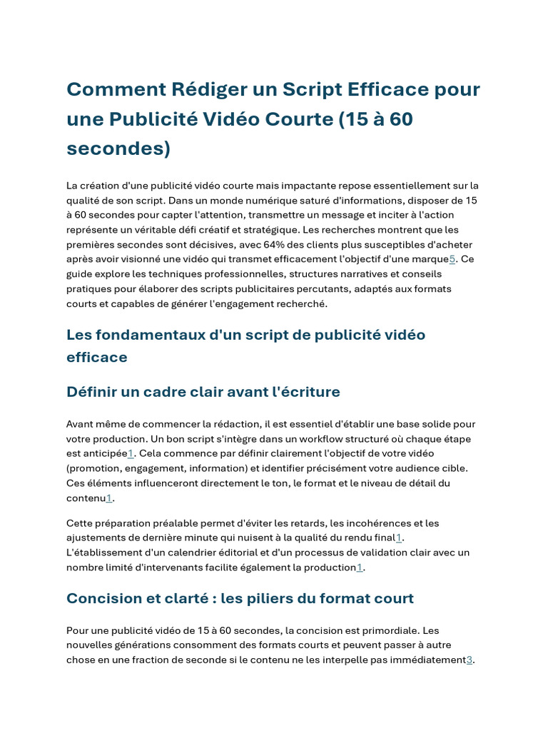 Comment Rédiger Un Script Efficace Pour Une Courte Publicité Vidéo | PDF