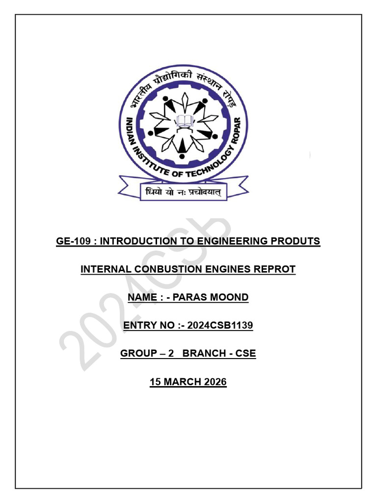 IC Engine Report 2024CSB1139 | PDF | Internal Combustion Engine | Engines