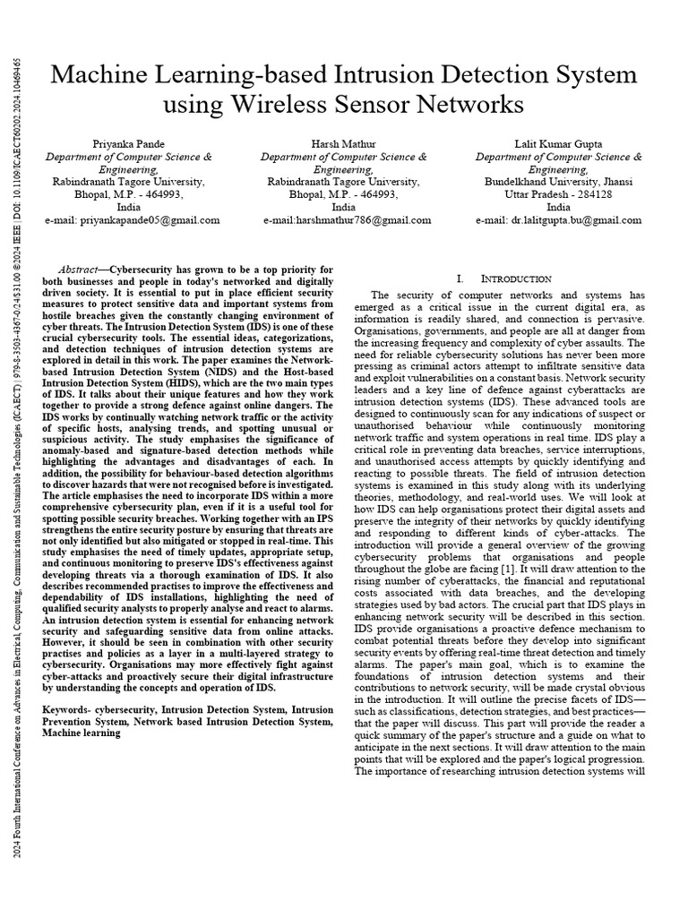 Machine Learning-Based Intrusion Detection System Using Wireless Sensor ...