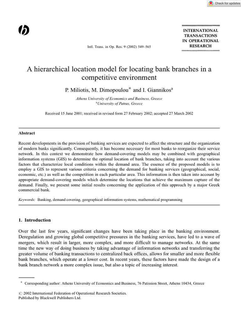 Int Trans Operational Res - 2002 - Miliotis - A Hierarchical Location ...