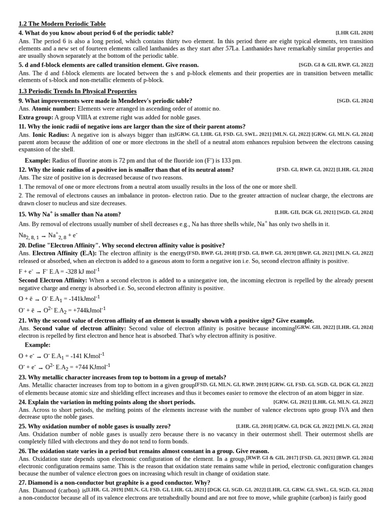 Chemistry Questions Ch1 | PDF