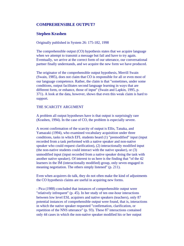 Comprehensible Output | PDF | Language Acquisition | Second Language