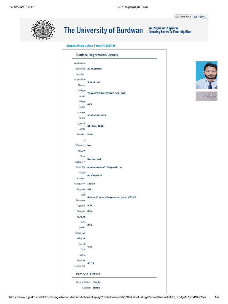 NEP Registration Form | PDF