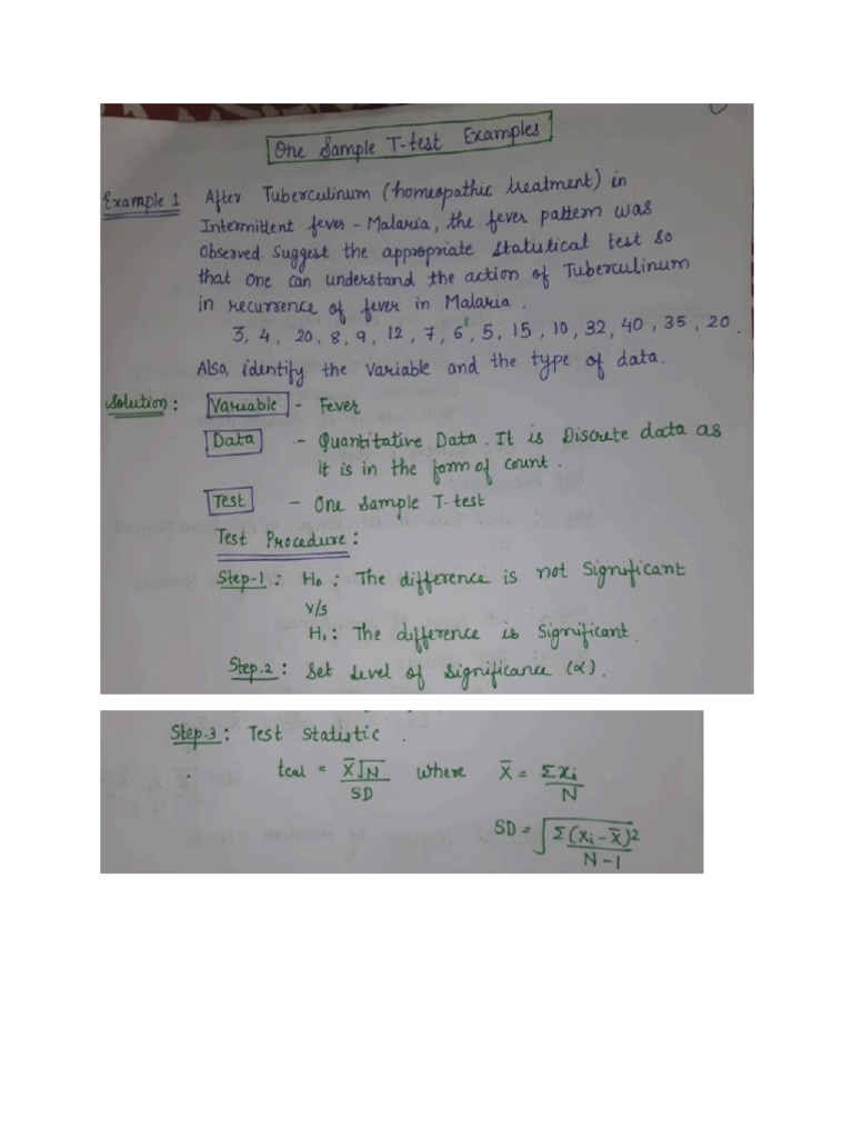 Example of One Sample T Test | PDF