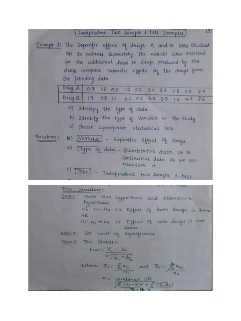 Example of Independent Two Sample T Test | PDF