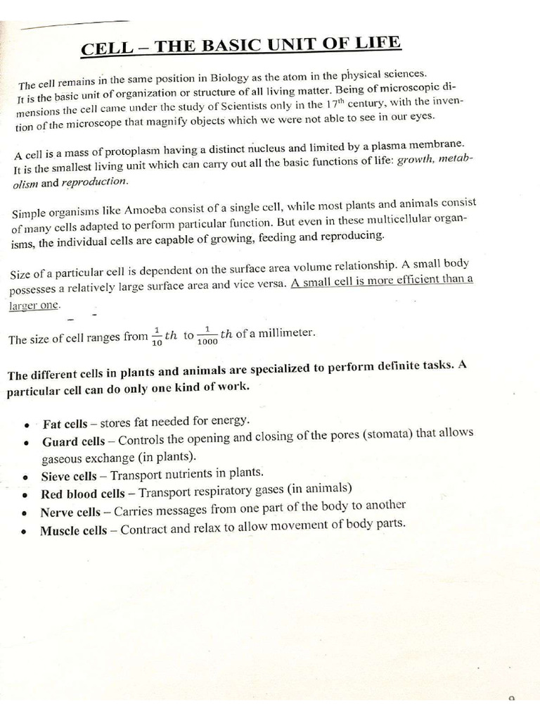 Revision Notes of Cell | PDF