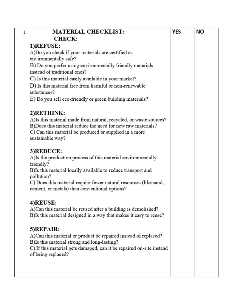 Material Checklist Updated | PDF | Recycling | Waste