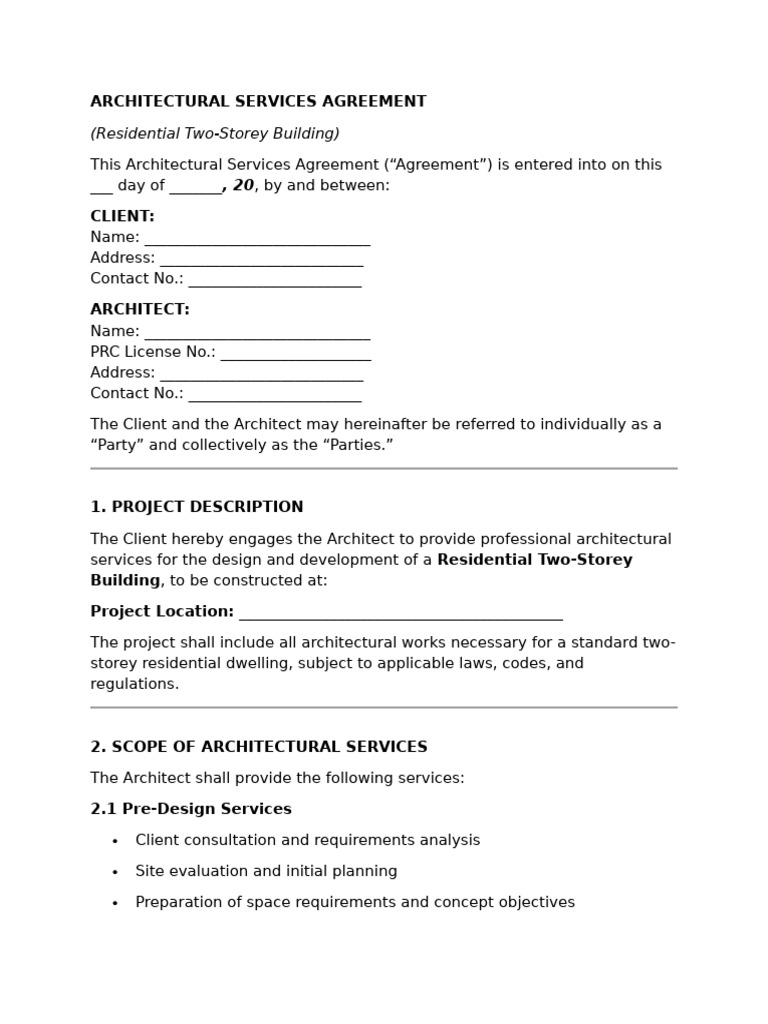 Architectural Services Agreement | PDF | Architect | Specification ...