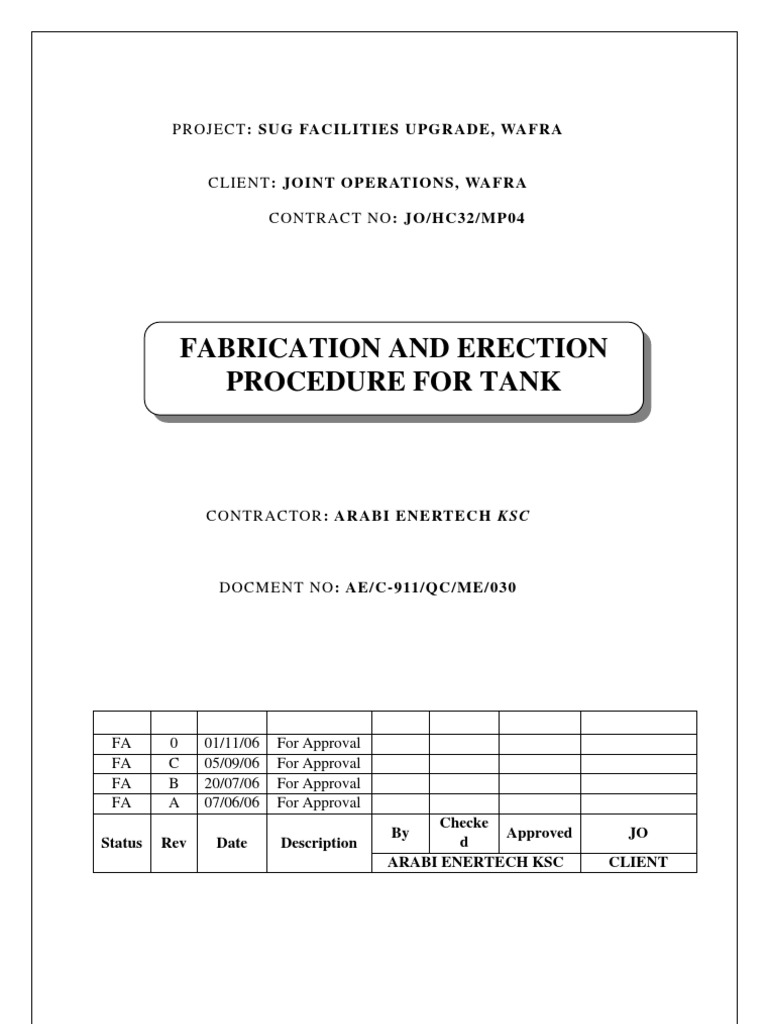 Tank Erection Procedure Structural Steel Metal Fabrication