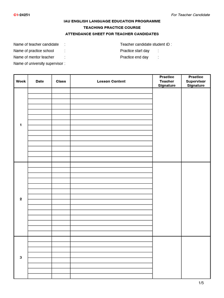 C1 Attendance Form | PDF