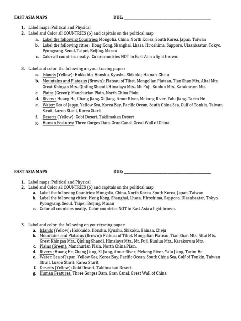 East+Asia+Map+Directions 1+ | PDF | East Asia | China