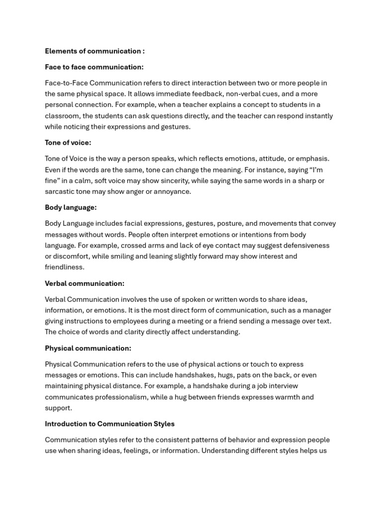 Elements of Communication and Communication Style | PDF