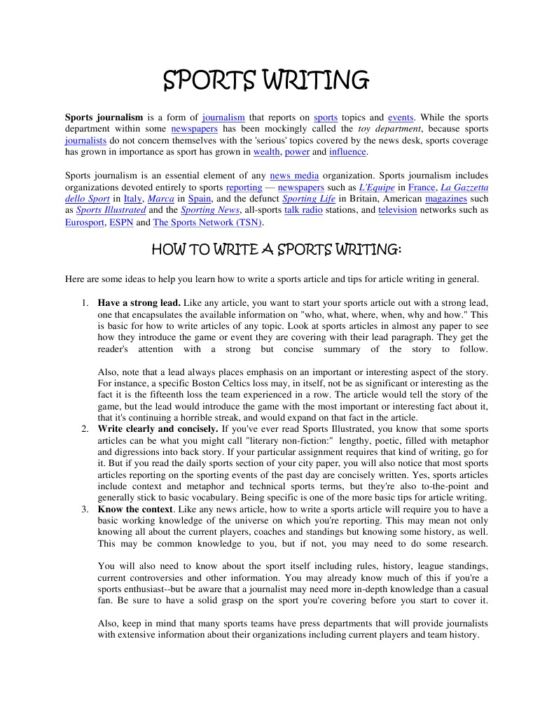 creative writing about sports