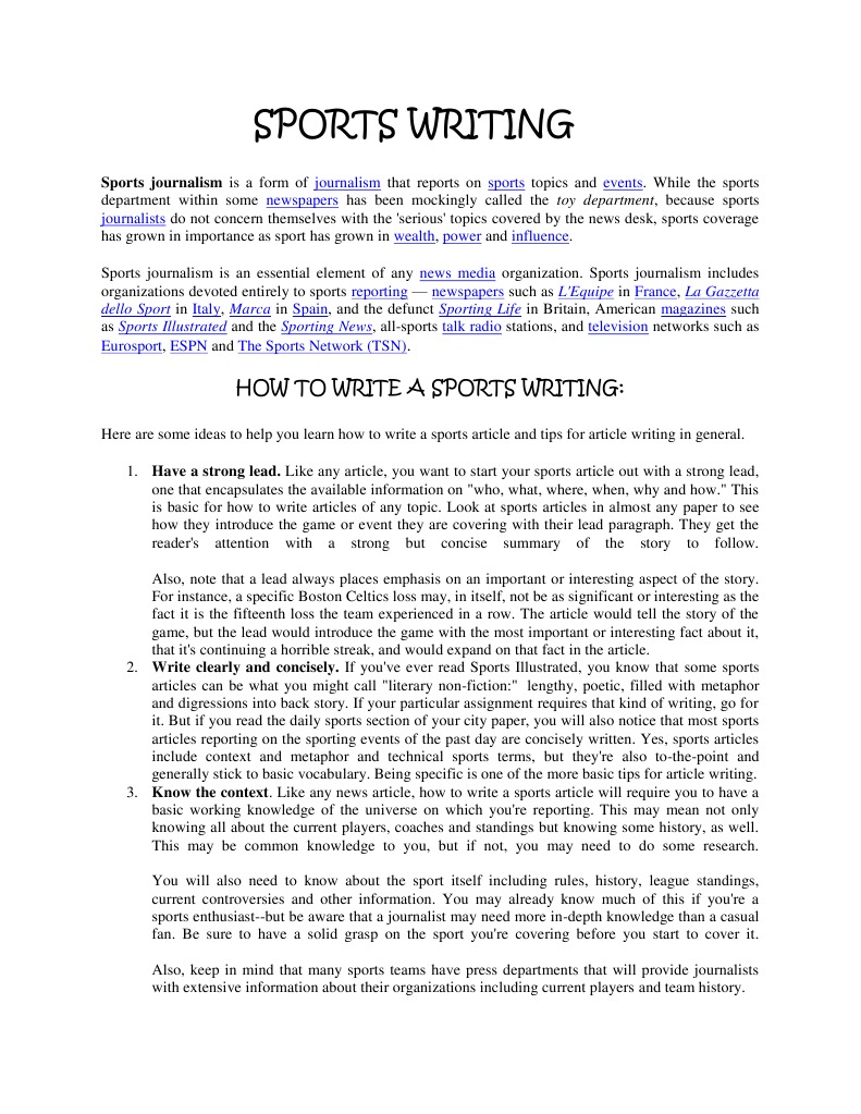 creative writing on sports