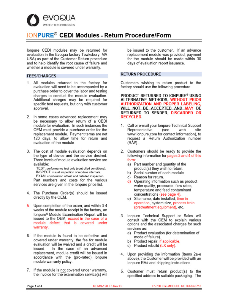 QEMS-126 F5 RevG - 2018 Request For CEDI Return | PDF