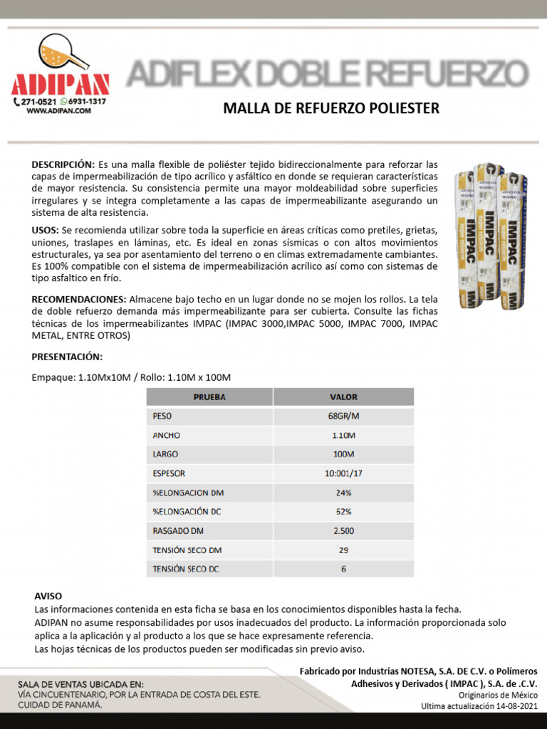 Ficha Tecnica Adipan Adiflex Doble Refuerzo | PDF