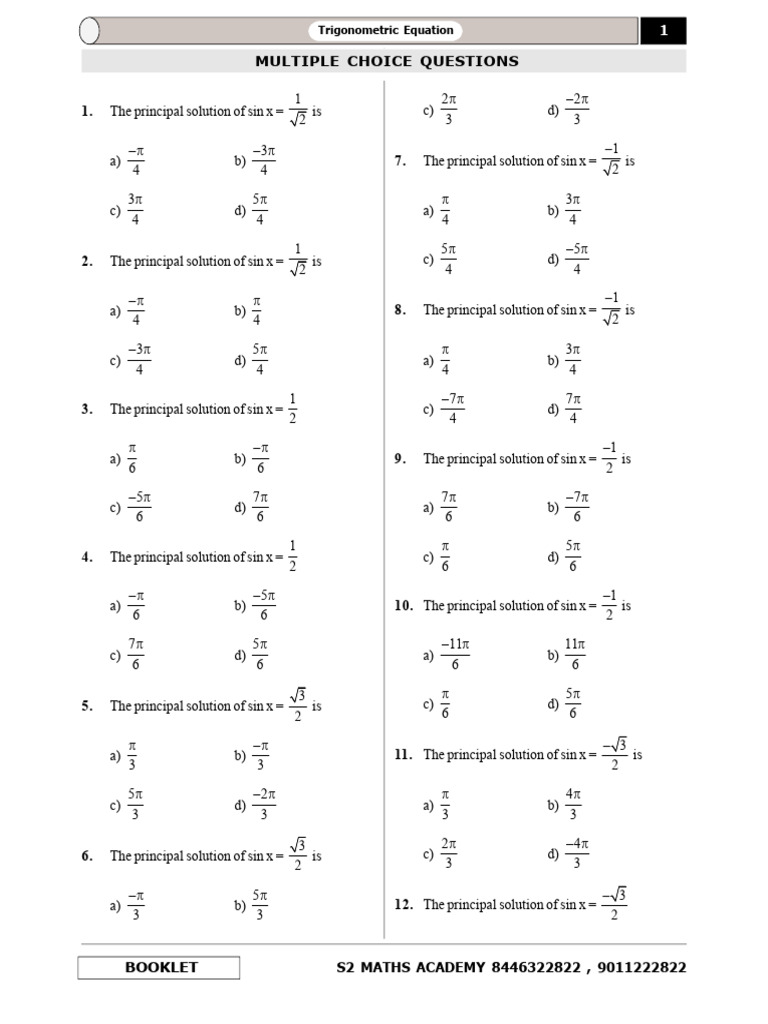 Trigonometric Equation Booklet | PDF