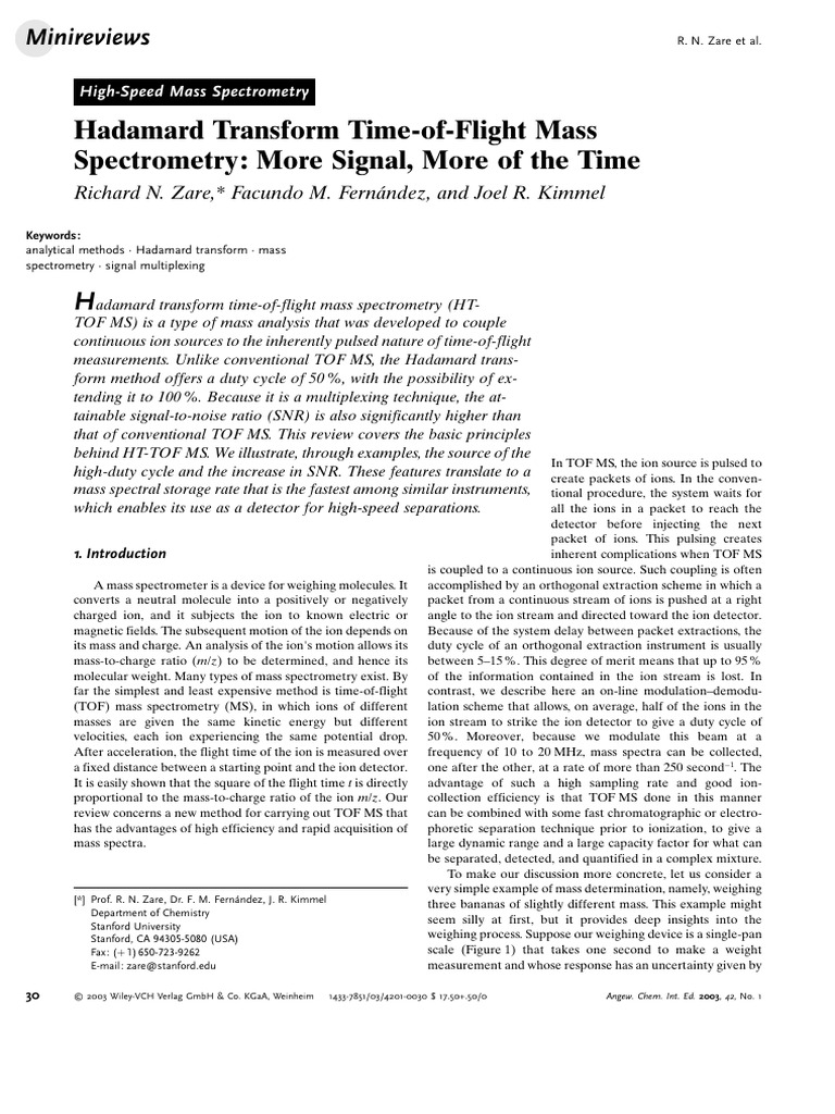 Hadamard Transform Time of Flight Mass Spectrometry More Signal More of ...