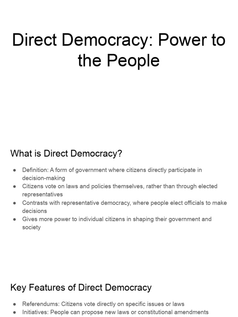 Direct Democracy - Power To The People - Google Slides | PDF