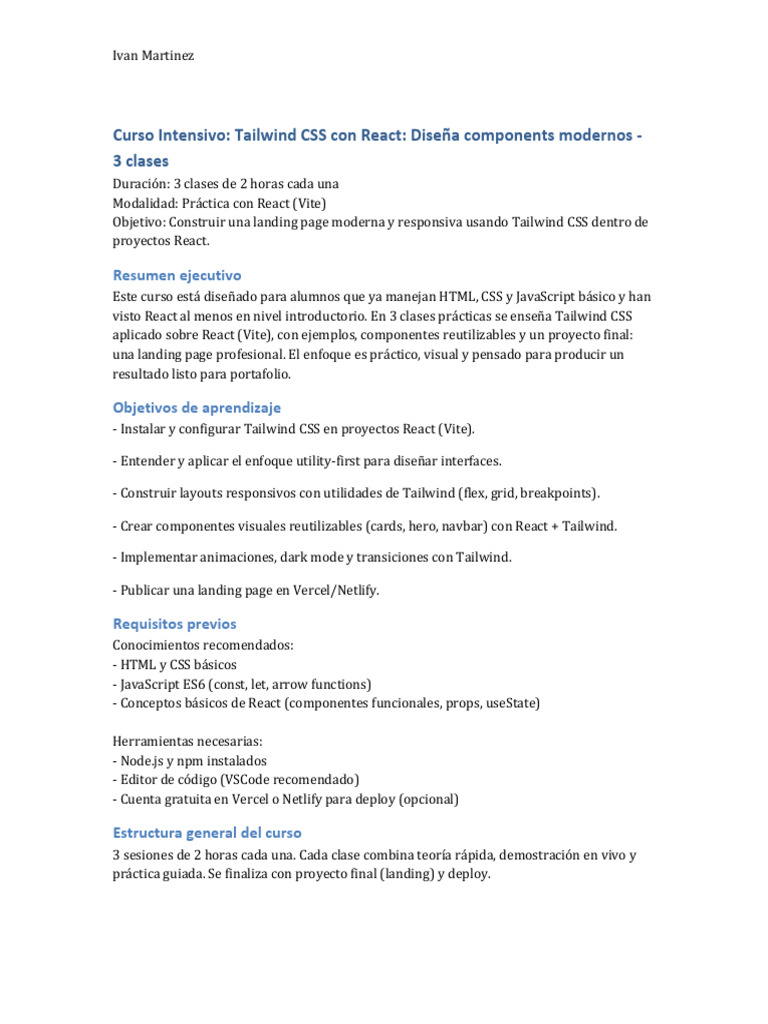 Tailwind React Curso | PDF | Desarrollo de software | Desarrollo web