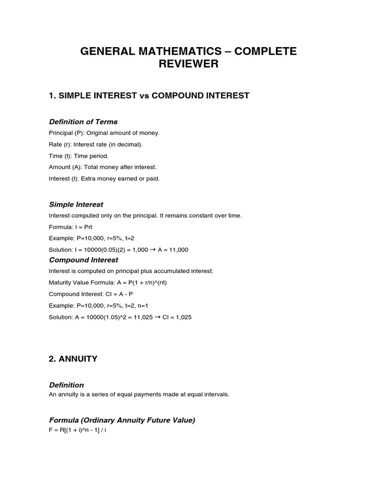 GenMath Reviewer | PDF | Interest | Compound Interest
