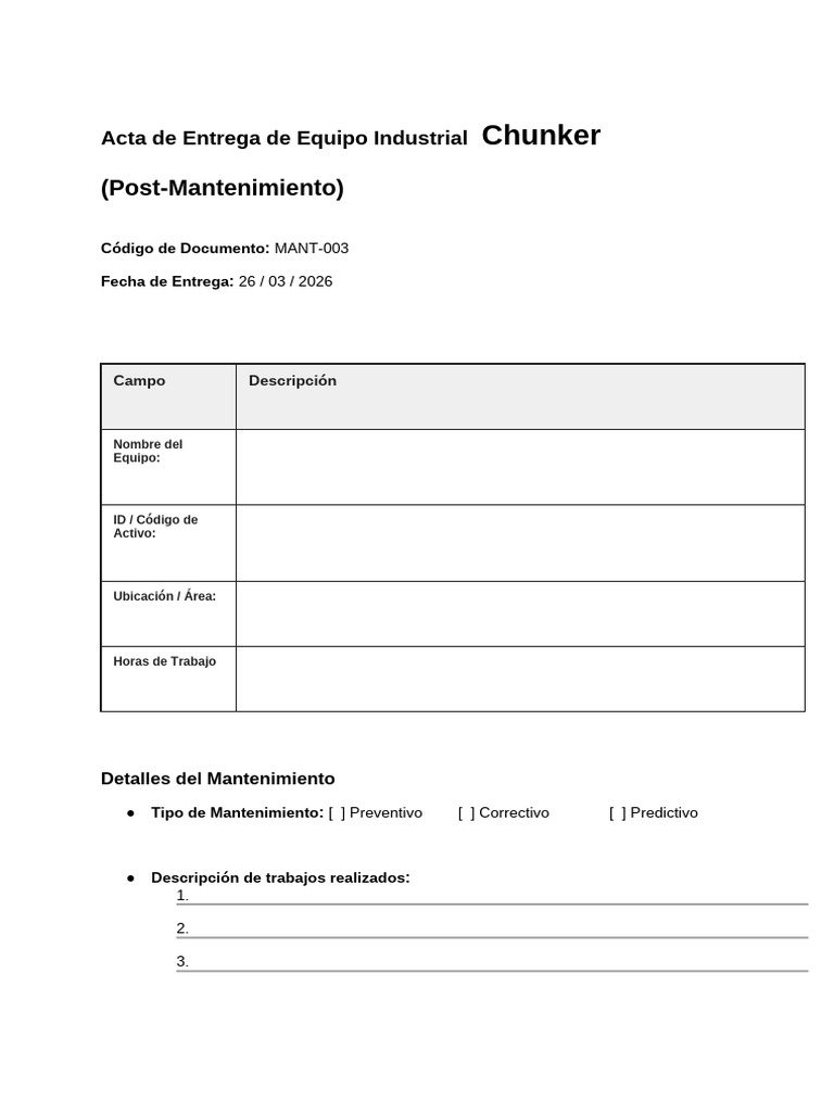 Copia de Formato - Post-Mantenimiento | PDF