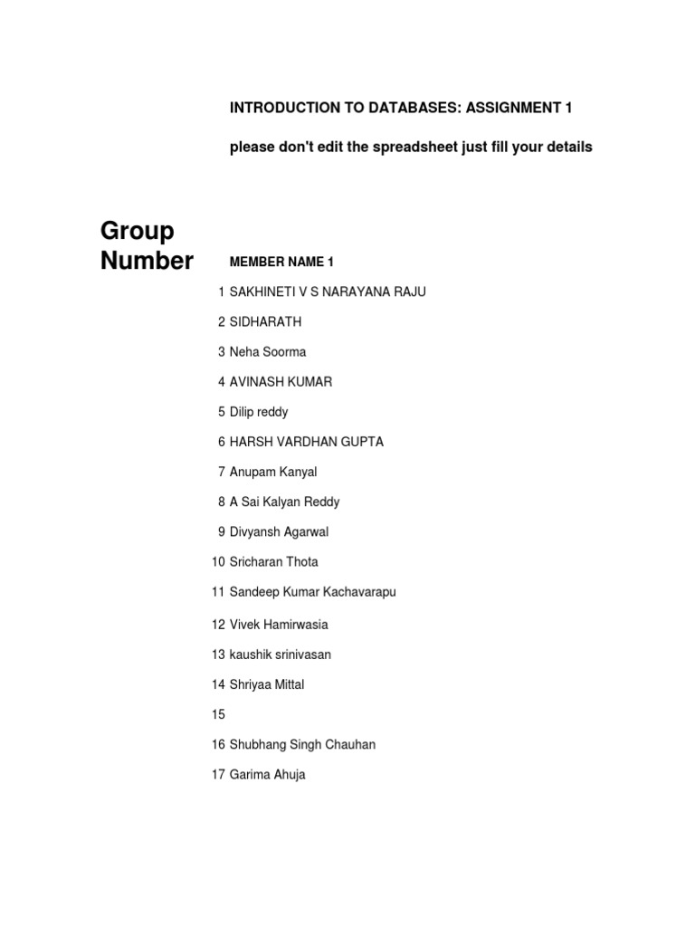 Database Assignment Group List | PDF