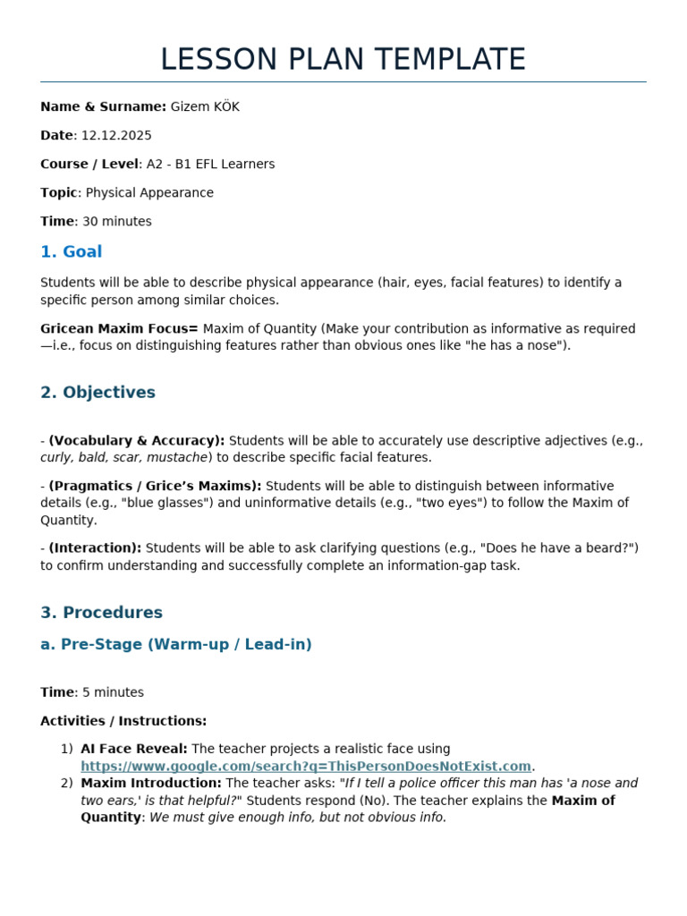 Physical Appearance: Police Lineup Lesson Plan | PDF | Human ...