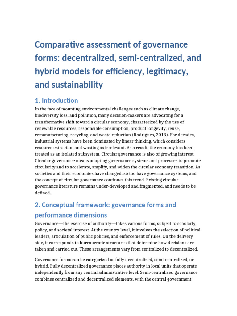 Comparative Assessment of Governance Forms - Decentralized, Semi ...