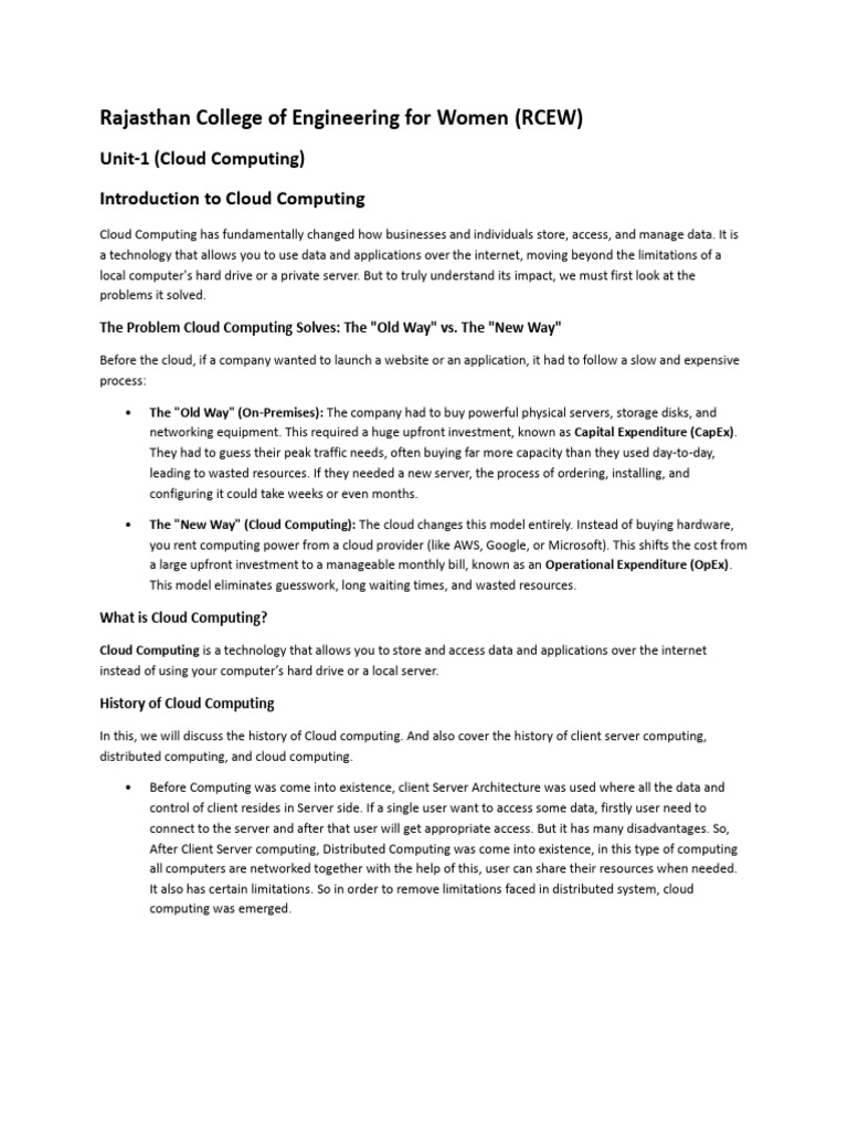 Unit 1 CC | PDF | Cloud Computing | Software As A Service