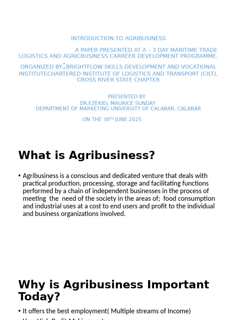 Introduction To Agribusiness | PDF | Agriculture | Food Industry