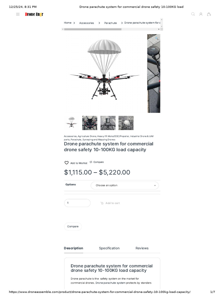 Drone Parachute System For Commercial Drone Safety 10-100KG Load | PDF
