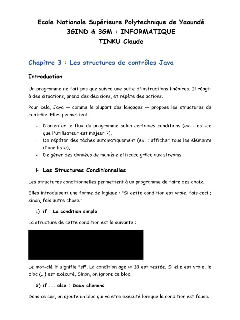 3 - Structures de Controle Java | PDF