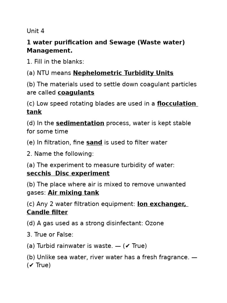 Unit 4 1. Water Purification and Sewage Waste Water Management-1 | PDF