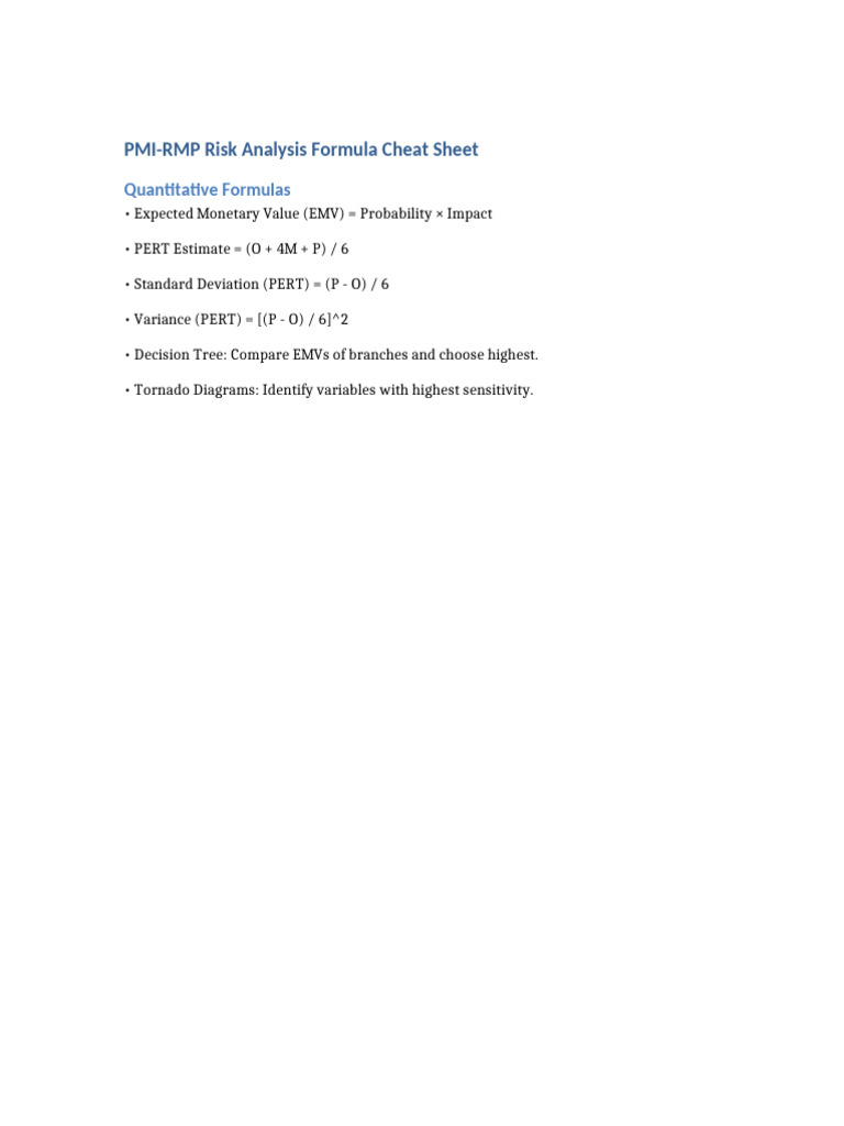 PMI RMP Formula Cheat Sheet | PDF