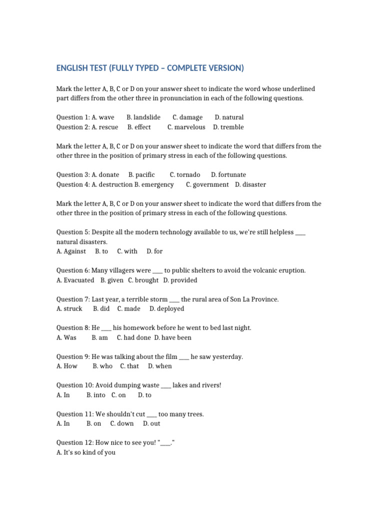 English Test Full Complete | PDF