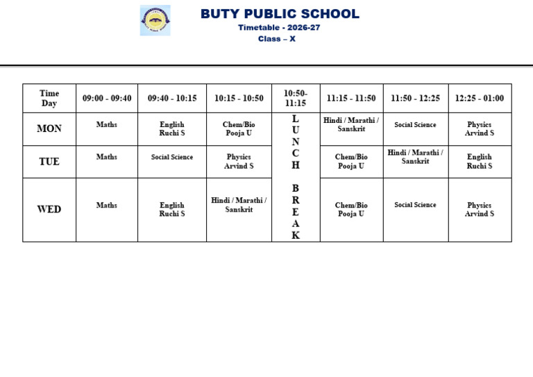 Timetable 26 27 | PDF