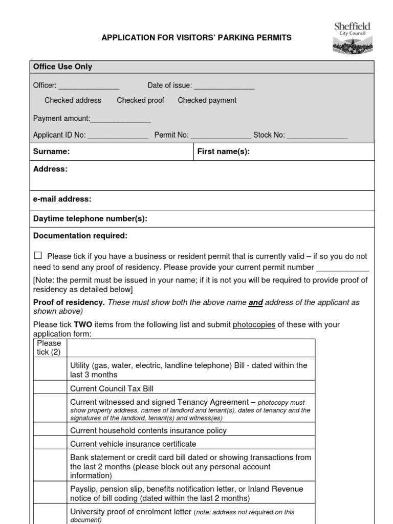 Sheffield Visitor Parking Permit Application | PDF | Cheque | Payments