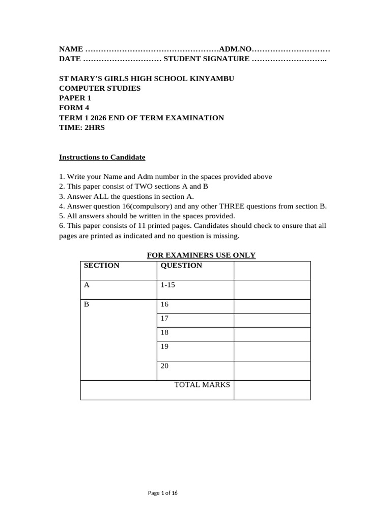 Form 4 End of Term Computer | PDF | Computer Architecture | Software ...