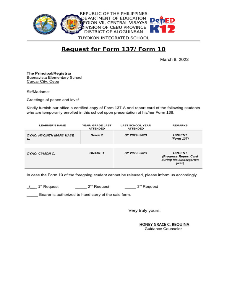 Request For Form 10 | PDF