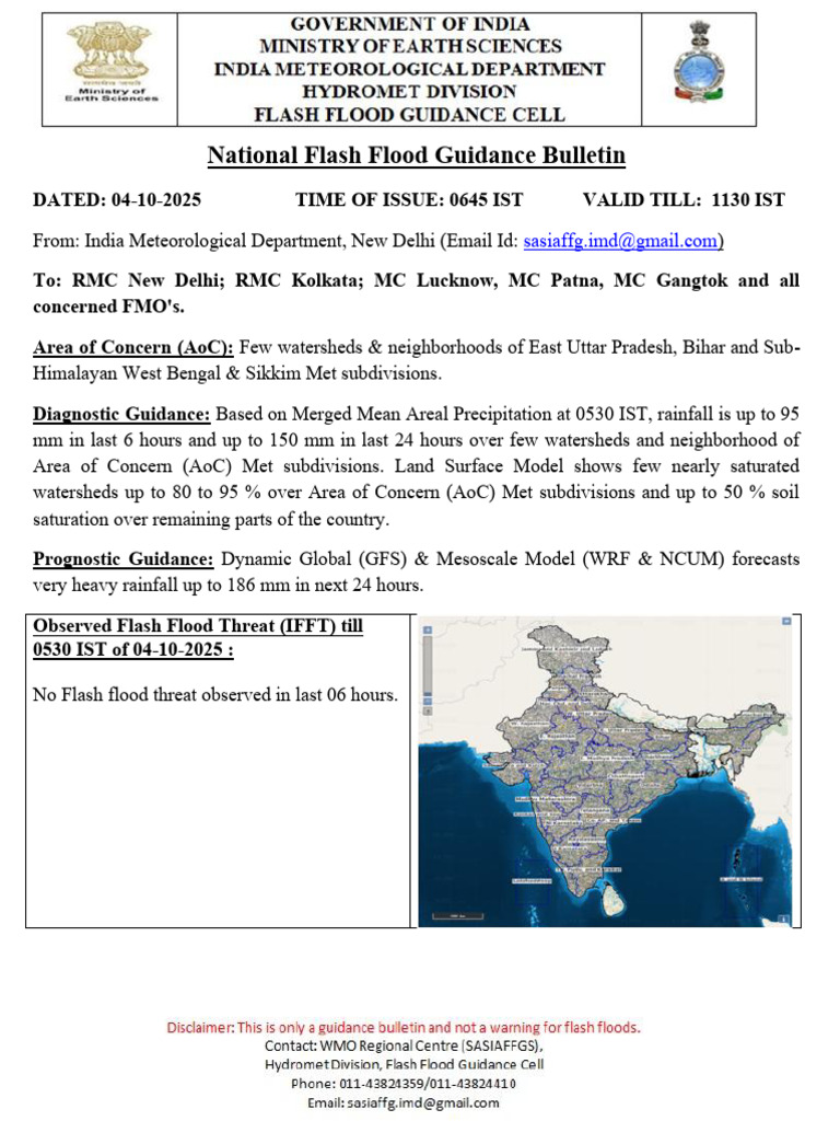 IMD National Flash Flood Guidance Bulletin Dated 04.10.2025 (0530 IST ...